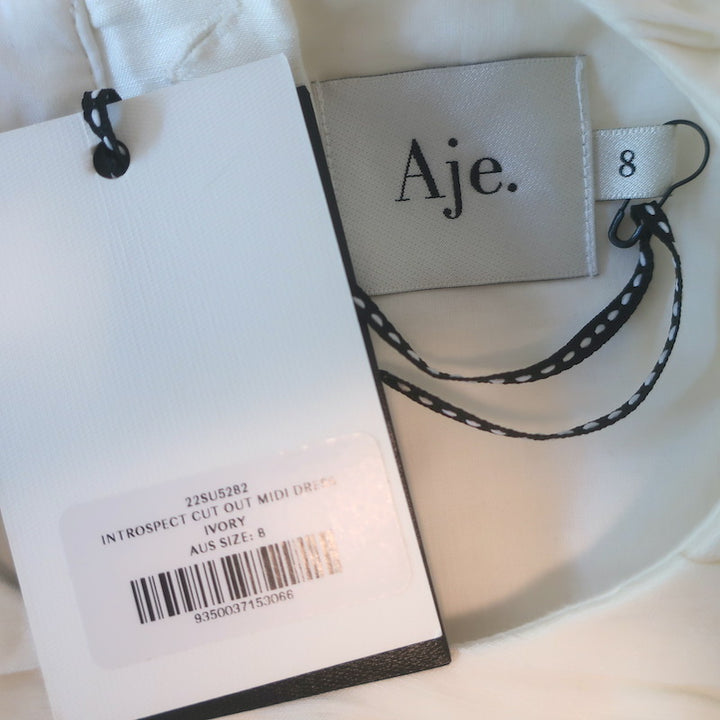 Aje Introspect Pleated Cut Out Midi Dress Ivory Linen-Blend Size AUS 8 / US 4 NEW
