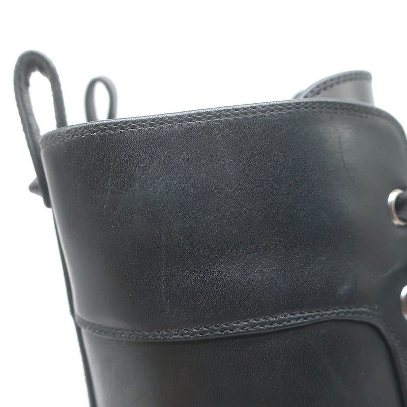 Christian Louboutin Croc Studded Cap Toe Combat Boots Black Leather Size 37