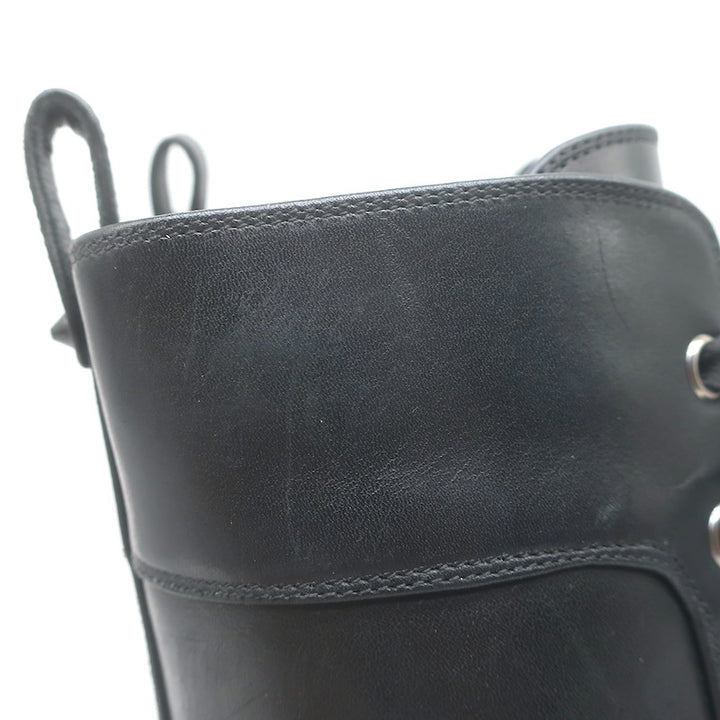 Christian Louboutin Croc Studded Cap Toe Combat Boots Black Leather Size 37