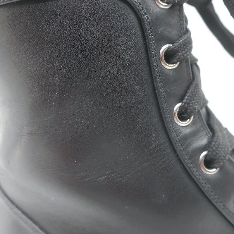 Christian Louboutin Croc Studded Cap Toe Combat Boots Black Leather Size 37