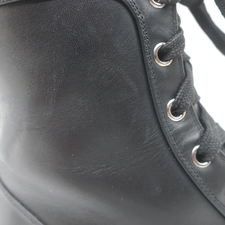Christian Louboutin Croc Studded Cap Toe Combat Boots Black Leather Size 37