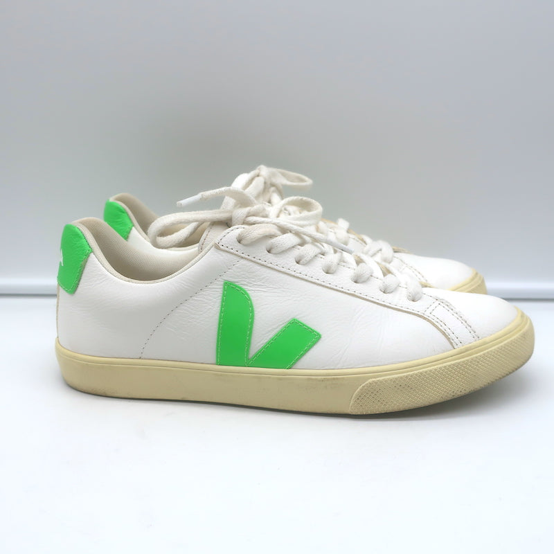 VEJA Esplar Logo Low Top Sneakers White &amp; Absinthe Green Leather Size 38