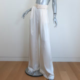 Zimmermann Tuck Belted Wide Leg Pants Cream Silk Satin Size 0