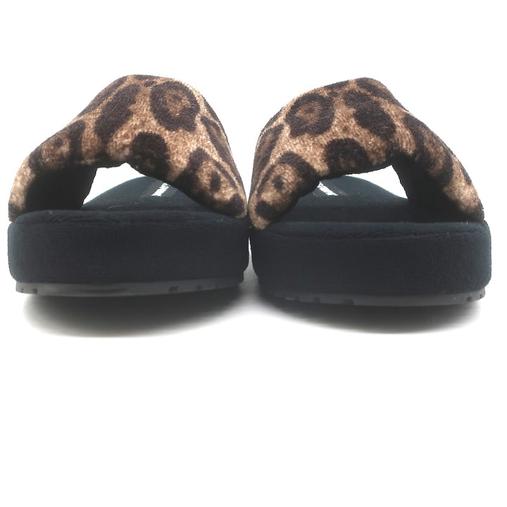 Dolce &amp; Gabbana Leopard Print Padded Terry Slipper Sandals Brown/Black Size 36