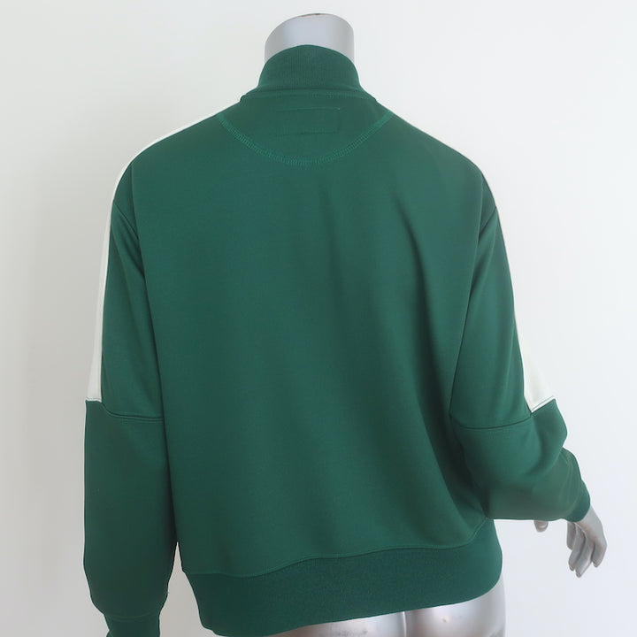 THE GREAT track jacket — Clover Green &amp; White contrast, sporty-luxe tailoring, pre-owned and authentic, gently worn.