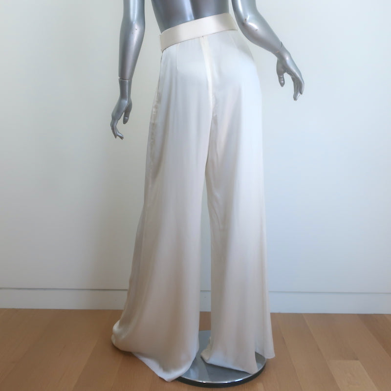 Zimmermann Tuck Belted Wide Leg Pants Cream Silk Satin Size 0