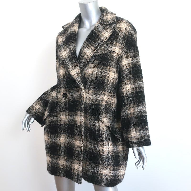IRO Karsh Double Breasted Coat Black/Ecru Checked Boucle Size 34