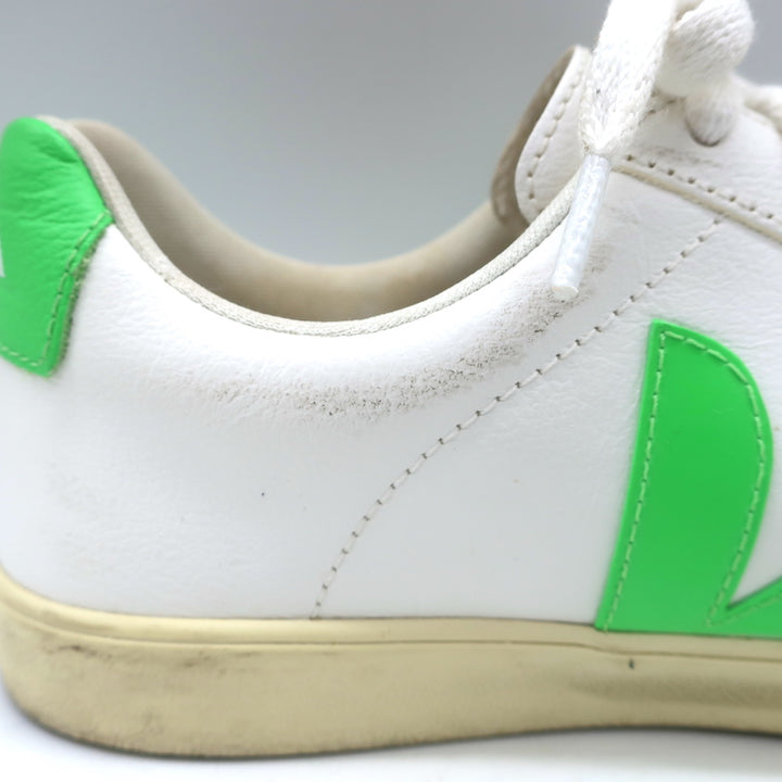 VEJA Esplar Logo Low Top Sneakers White &amp; Absinthe Green Leather Size 38