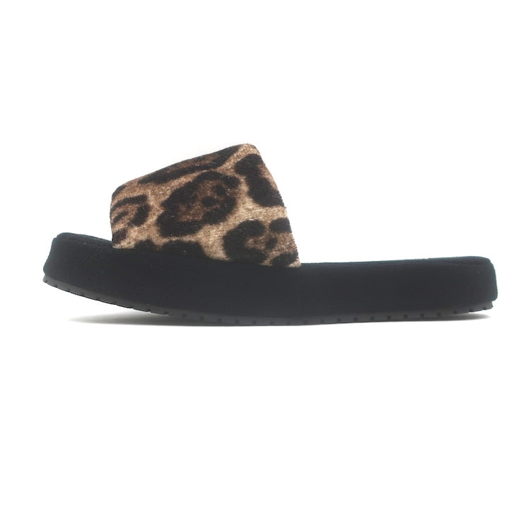 Dolce &amp; Gabbana Leopard Print Padded Terry Slipper Sandals Brown/Black Size 36