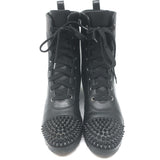 Christian Louboutin Croc Studded Cap Toe Combat Boots Black Leather Size 37