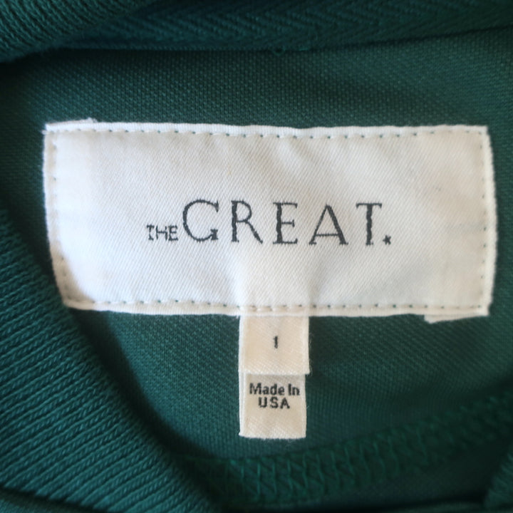 THE GREAT track jacket, Clover Green &amp; White, sporty-luxe finish — authentic pre-owned, gently worn.