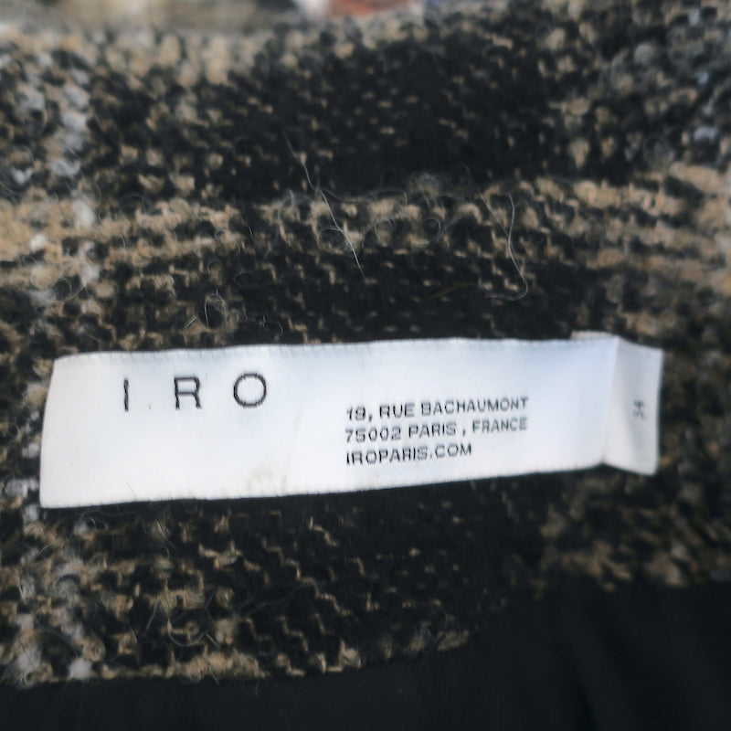 IRO Karsh Double Breasted Coat Black/Ecru Checked Boucle Size 34