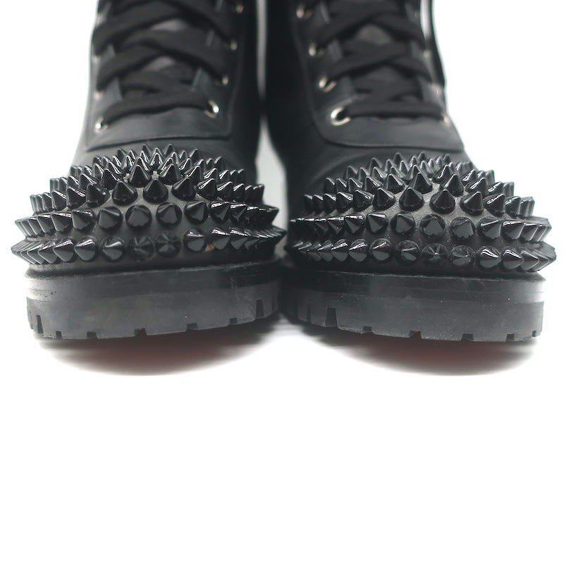 Christian Louboutin Croc Studded Cap Toe Combat Boots Black Leather Size 37