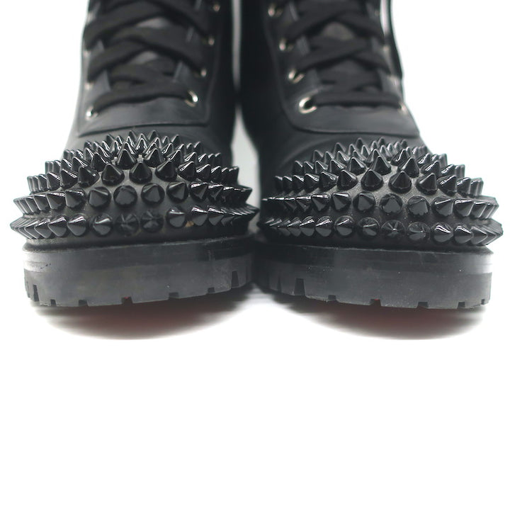 Christian Louboutin Croc Studded Cap Toe Combat Boots Black Leather Size 37