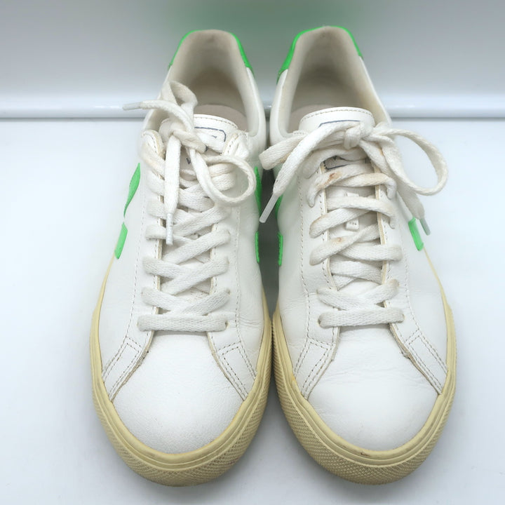 VEJA Esplar Logo Low Top Sneakers White &amp; Absinthe Green Leather Size 38