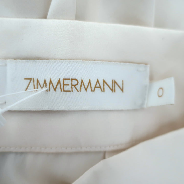 Zimmermann Tuck Belted Wide Leg Pants Cream Silk Satin Size 0