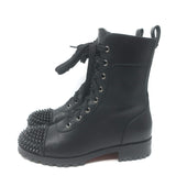 Christian Louboutin Croc Studded Cap Toe Combat Boots Black Leather Size 37
