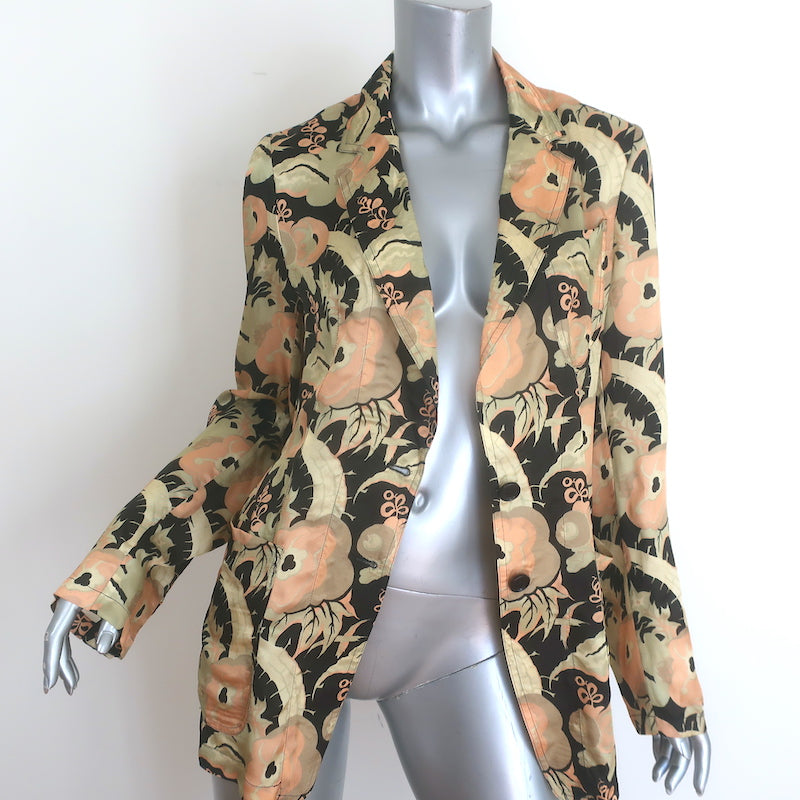 Dries Van Noten floral satin blazer in gold and black, one-button tailored jacket, pre-owned authentic luxury