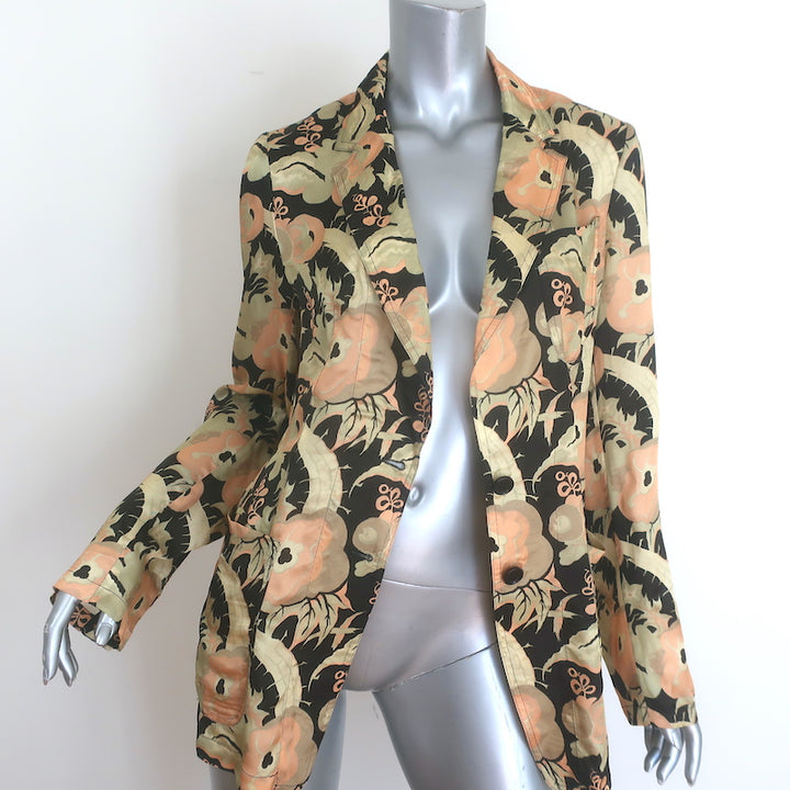 Dries Van Noten floral satin blazer in gold and black, one-button tailored jacket, pre-owned authentic luxury