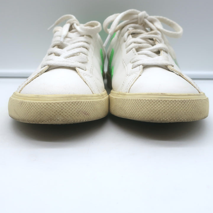 VEJA Esplar Logo Low Top Sneakers White &amp; Absinthe Green Leather Size 38