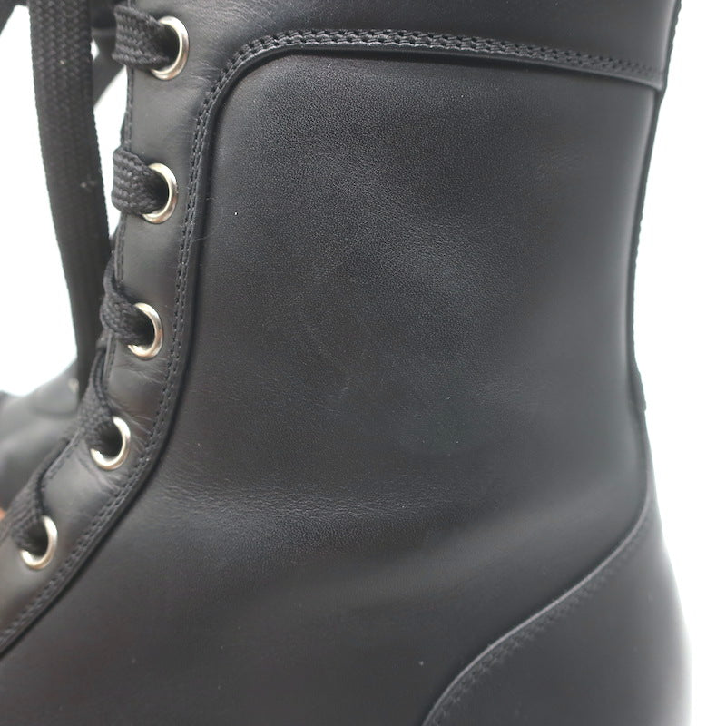 Christian Louboutin Croc Studded Cap Toe Combat Boots Black Leather Size 37