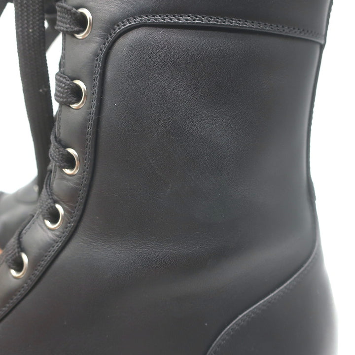 Christian Louboutin Croc Studded Cap Toe Combat Boots Black Leather Size 37