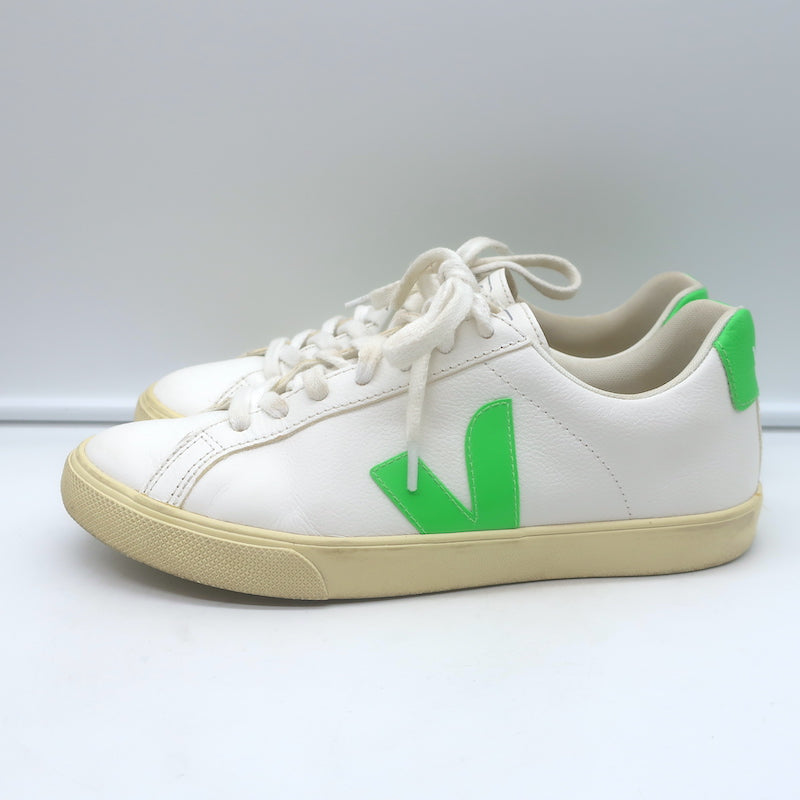 VEJA Esplar Logo Low Top Sneakers White &amp; Absinthe Green Leather Size 38