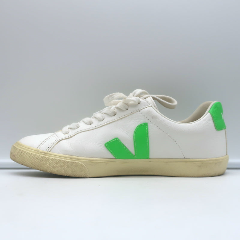 VEJA Esplar Logo Low Top Sneakers White &amp; Absinthe Green Leather Size 38