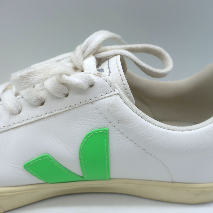 VEJA Esplar Logo Low Top Sneakers White &amp; Absinthe Green Leather Size 38