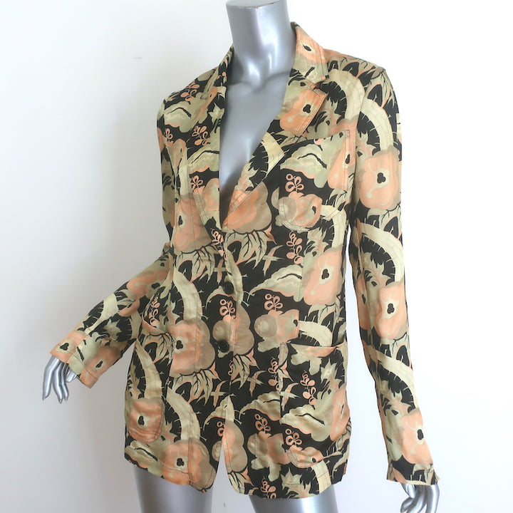 Dries Van Noten floral satin blazer in gold and black, authentic pre-owned, gently worn