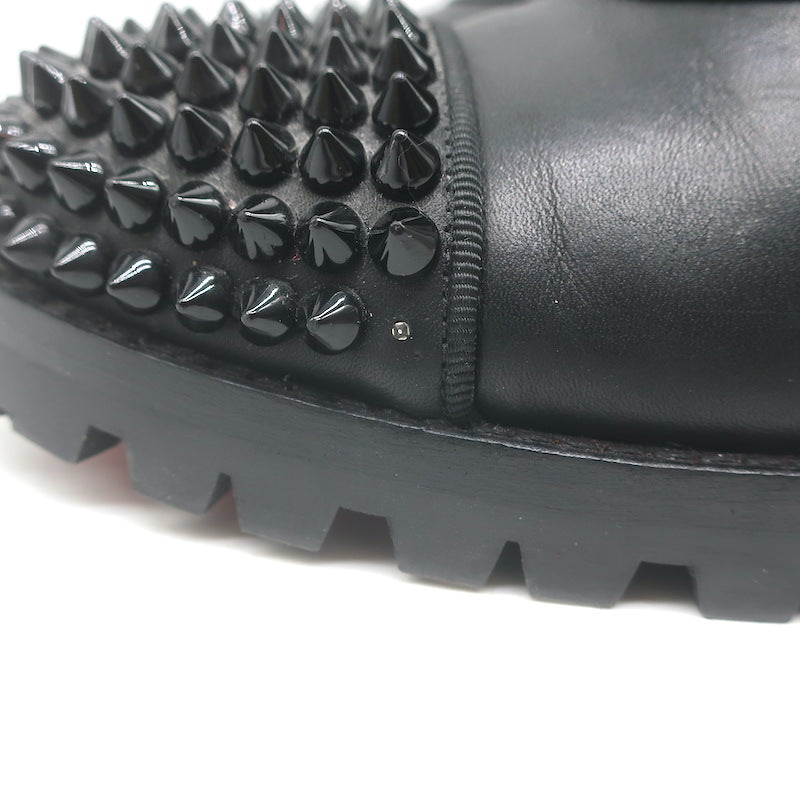 Christian Louboutin Croc Studded Cap Toe Combat Boots Black Leather Size 37