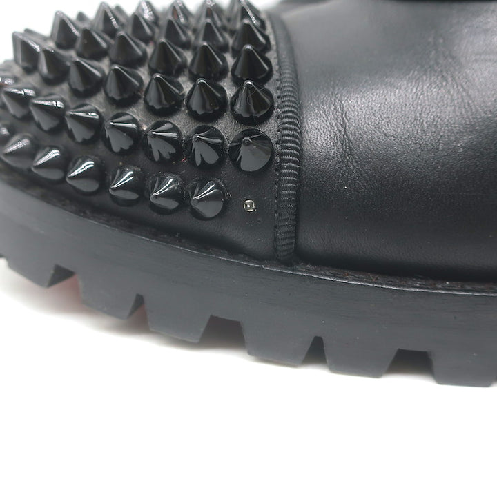 Christian Louboutin Croc Studded Cap Toe Combat Boots Black Leather Size 37