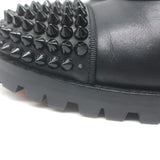 Christian Louboutin Croc Studded Cap Toe Combat Boots Black Leather Size 37