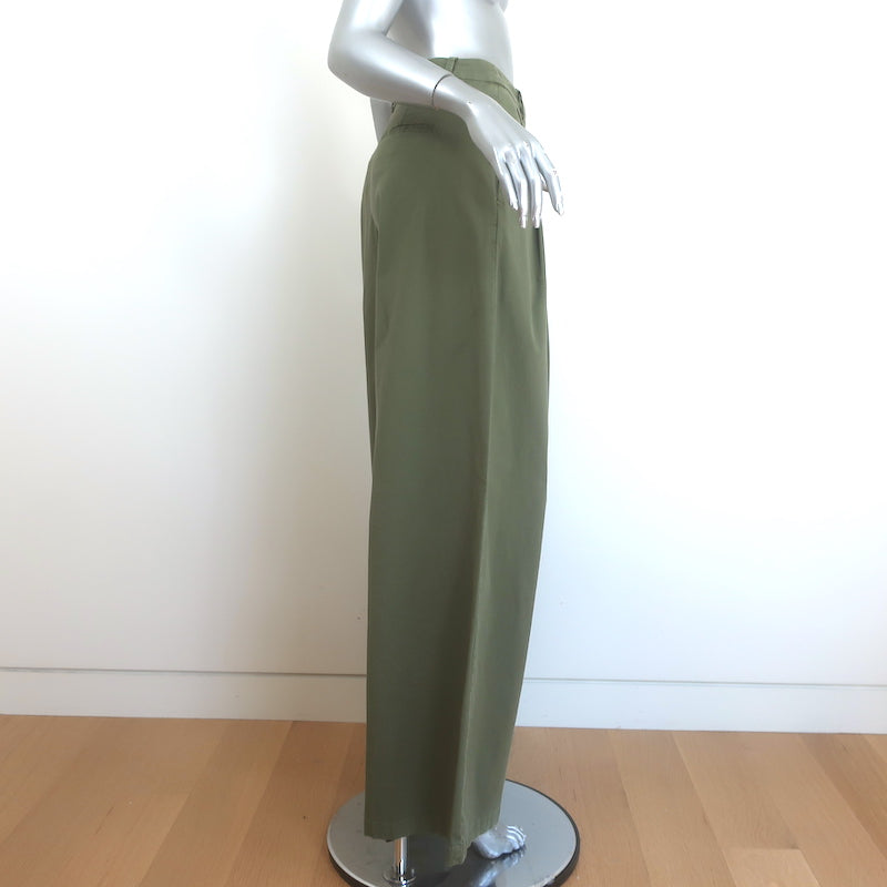 Nili Lotan Dillon Pleated Wide Leg Pants Army Green Stretch Cotton Size 0