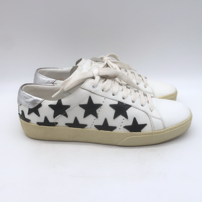 Saint Laurent SL/06 Court Classic Star Sneakers White &amp; Black Leather Size 35.5