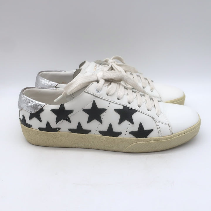 Saint Laurent SL/06 Court Classic Star Sneakers White &amp; Black Leather Size 35.5