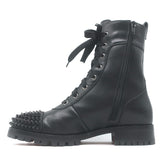 Christian Louboutin Croc Studded Cap Toe Combat Boots Black Leather Size 37