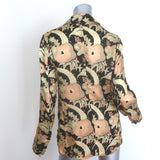 Dries Van Noten floral satin blazer in gold and black, tailored one-button jacket, authentic pre-owned, size 36