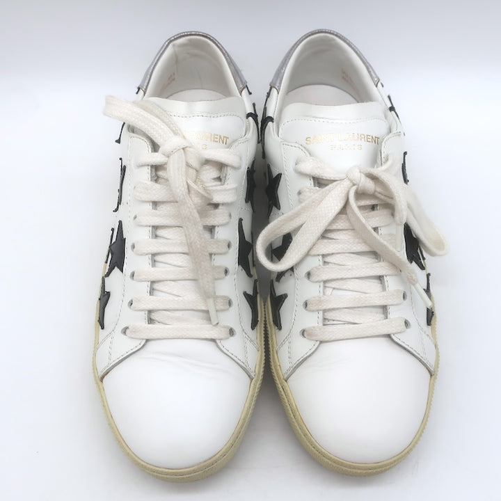 Saint Laurent SL/06 Court Classic Star Sneakers White &amp; Black Leather Size 35.5