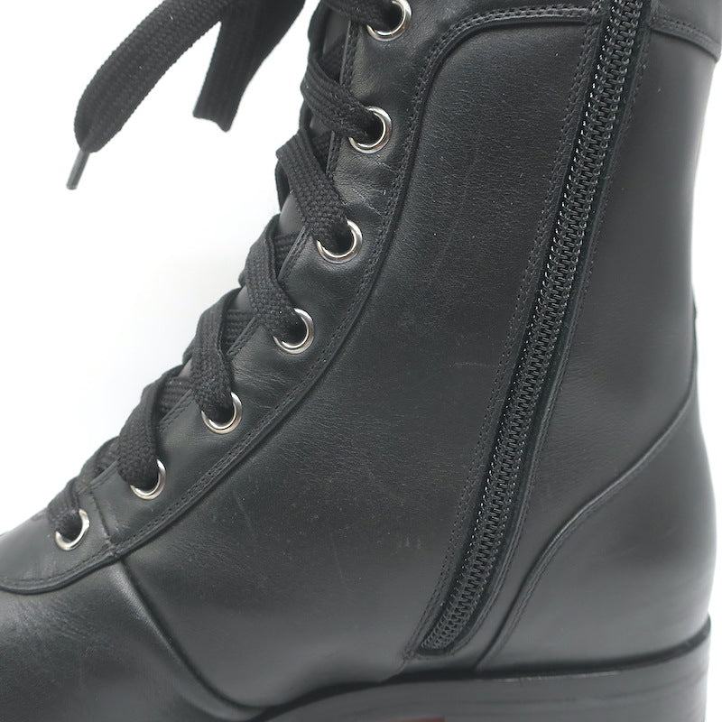 Christian Louboutin Croc Studded Cap Toe Combat Boots Black Leather Size 37