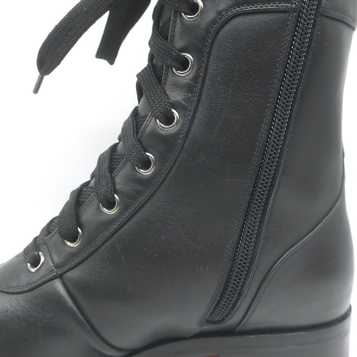 Christian Louboutin Croc Studded Cap Toe Combat Boots Black Leather Size 37