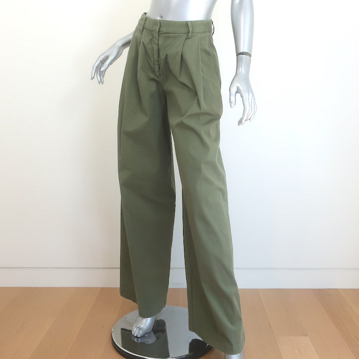 Nili Lotan Dillon Pleated Wide Leg Pants Army Green Stretch Cotton Size 0