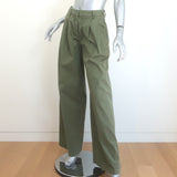 Nili Lotan Dillon Pleated Wide Leg Pants Army Green Stretch Cotton Size 0