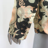 Dries Van Noten floral satin blazer in gold and black, one-button tailored jacket — authentic pre-owned, size 36.