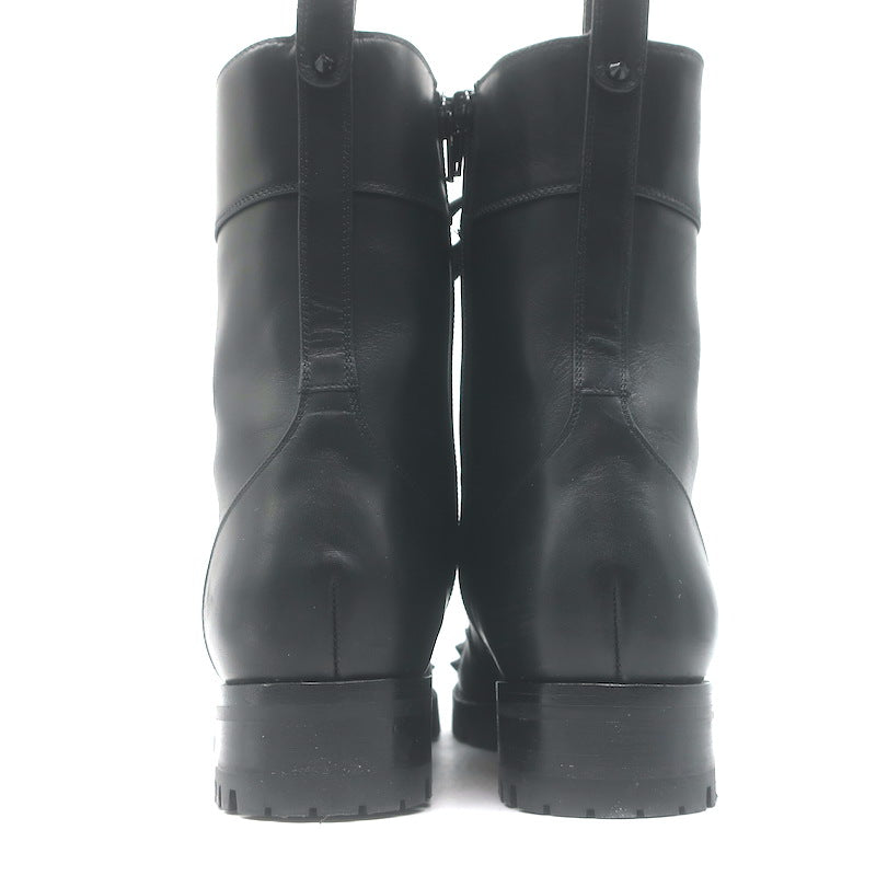 Christian Louboutin Croc Studded Cap Toe Combat Boots Black Leather Size 37