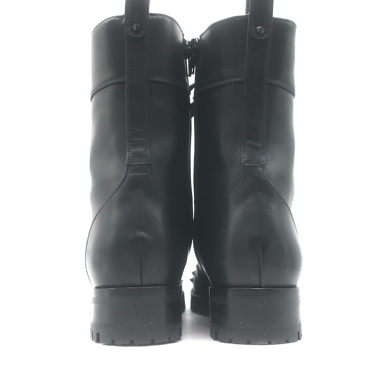 Christian Louboutin Croc Studded Cap Toe Combat Boots Black Leather Size 37