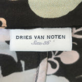 Dries Van Noten floral satin blazer in gold and black, authentic pre-owned and gently worn, one-button tailored luxury.