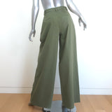 Nili Lotan Dillon Pleated Wide Leg Pants Army Green Stretch Cotton Size 0