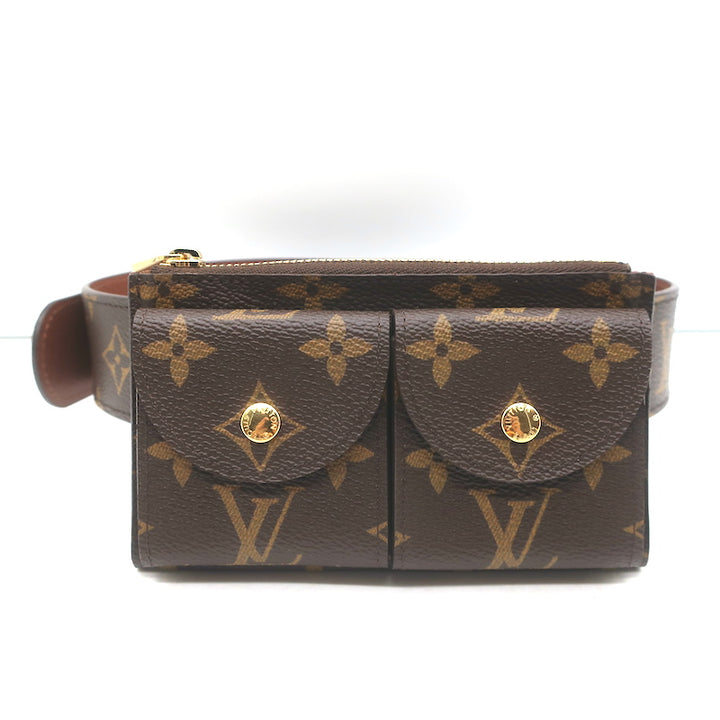 Louis Vuitton Ceinture Pochette Duo Belt Bag Brown Monogram Canvas Size 32 NEW