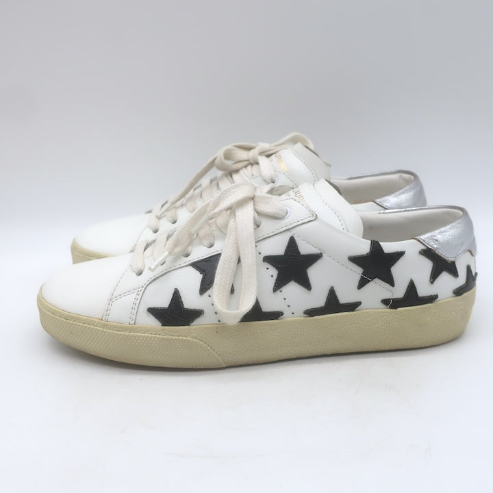 Saint Laurent SL/06 Court Classic Star Sneakers White &amp; Black Leather Size 35.5
